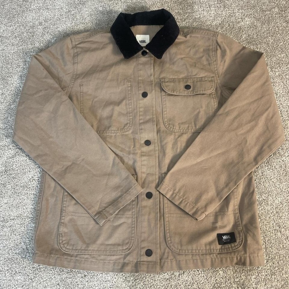 Vans Tan Denim Jacket Men's Medium Corduroy Collar Button-Up Long Sleeve